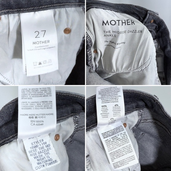 Mother Mid Rise Dazzler in The Night Is Watching 27 Stretch Black Gray Denim - Picture 13 of 16